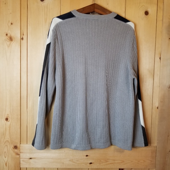 Vintage Transnine Ribbed Cotton Blend Knit Arm Stripe Crewneck Pull-On Sweater - Picture 6 of 11
